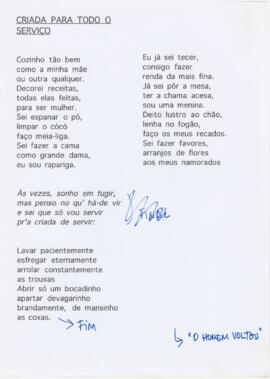 Letra da canção "Criada para todo o serviço"