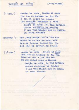 Letra da canção "Canção da noite" + excerto de guião da série de animação "Os sonh...