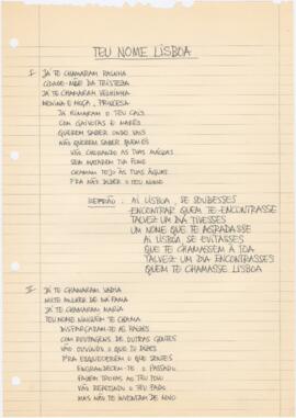 Letra da canção "Teu Nome Lisboa"