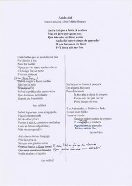 Letra da canção "Anda daí"