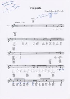 Partitura e cifras da canção "Faz parte"