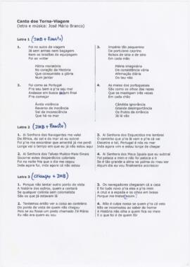 Letras da canção "Canto dos Torna-Viagem"