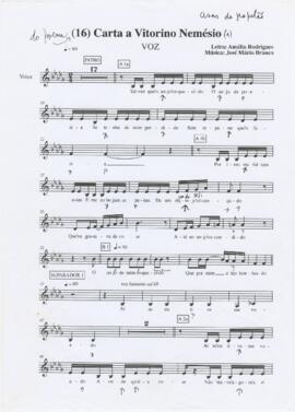 Partitura com melodia de voz da canção "Carta a Vitorino Nemésio"