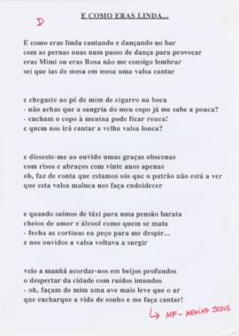 Letra da canção "E como eras linda..."