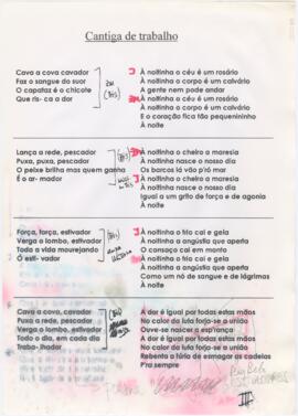 Letra da canção "Cantiga de trabalho"