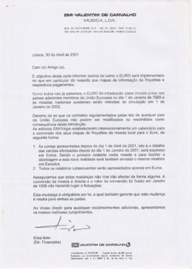 Correspondência de Elisa Belo (EMI-Valentim de Carvalho)
