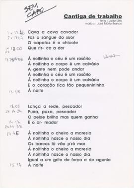 Letra da canção "Cantiga de trabalho"