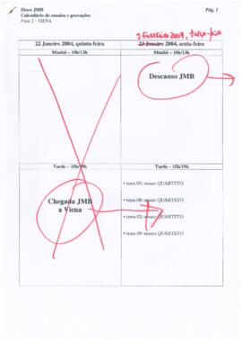 Disco JMB - Calendário de ensaios e gravações