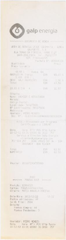 Factura / recibo da Galp