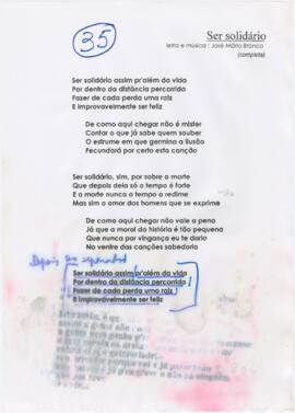 Letra da canção "Ser solidário"