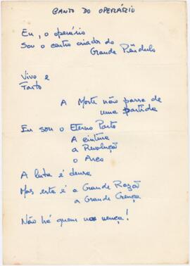 Poema / letra de canção "Canto do operário"