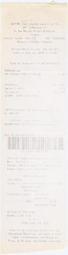 Factura / recibo da Worten