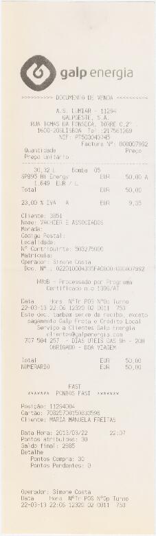 Factura / recibo da Galp