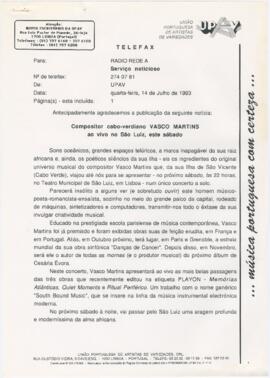 Comunicado de imprensa para a Rádio Rede A