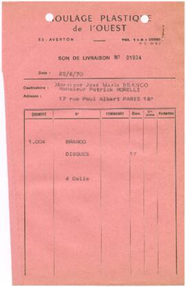 Nota de remessa e facturas da empresa Moulage Plastique de l'Ouest
