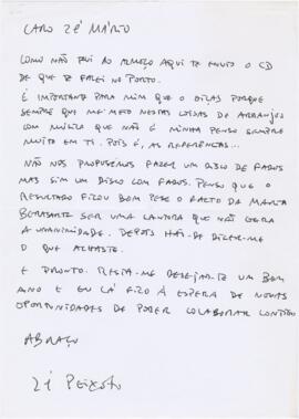 Correspondência de José Peixoto para José Mário Branco